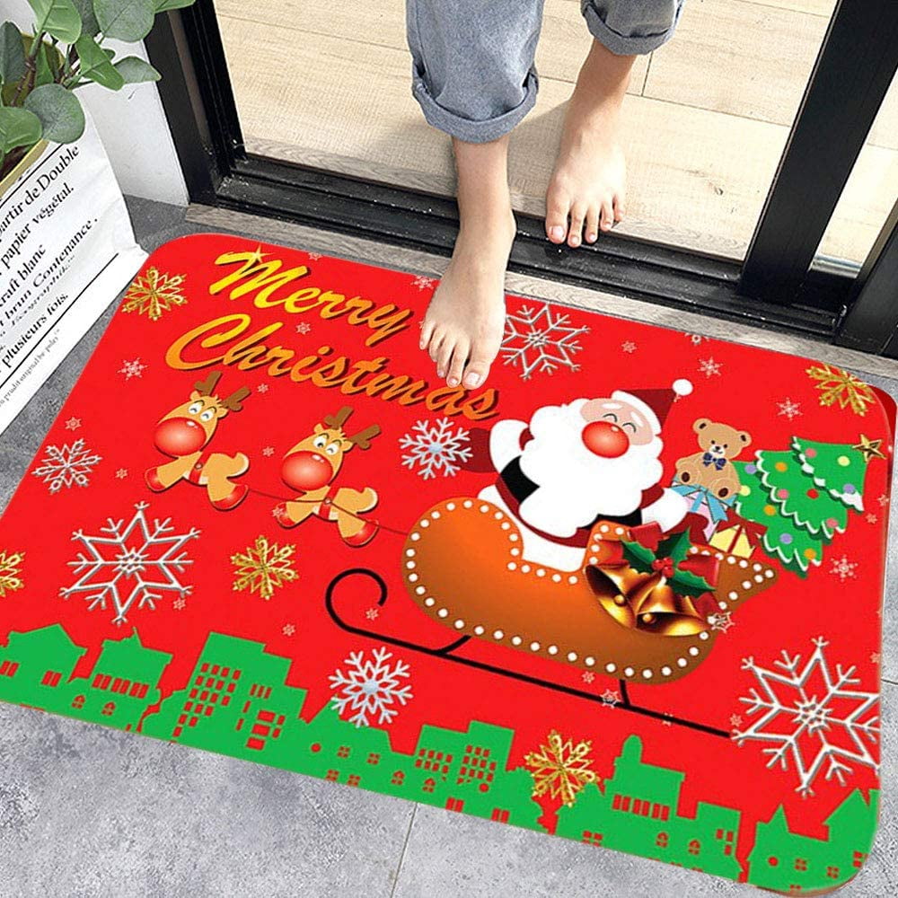 Fashion Christmas Doormat Non-slip Bathmat Capet Area Floor Rug Flannel Room Mat 