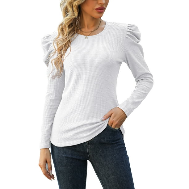 Famulily Ladies Clothes Waffle Knit Tunic Tops Long Sleeve V Neck