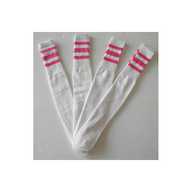Classic Old School white Striped Tube Socks, Pink (Single Pair
