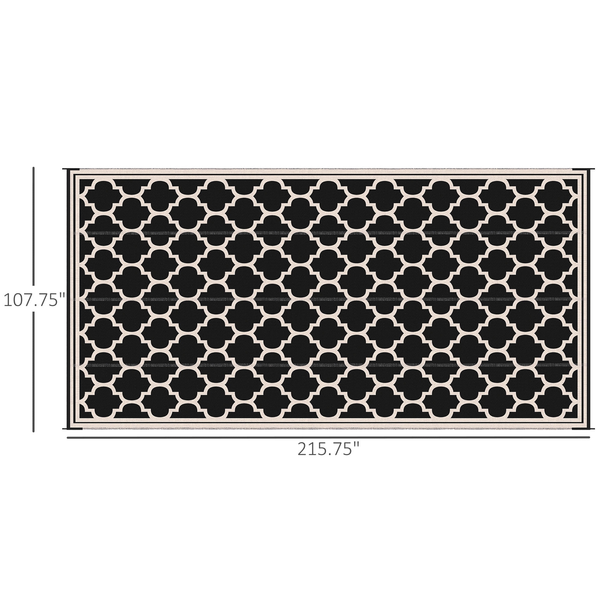 Outsunny Outdoor Rug, 9' x 18' Plastic Rug, Black & Beige