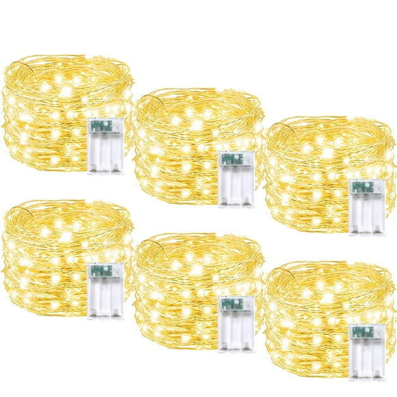 String Lights BOSSERN, 6 unidades, 20 pies, 60 LED, temporizador blanco cálido