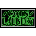 thumbnail image 1 of Green Coin Laundry LED Neon Sign 13" Tall x 24" Wide - inches, Black Square Cut Acrylic Backing, with Dimmer - Bright and Premium built indoor LED Neon Sign for Storefront., 1 of 7
