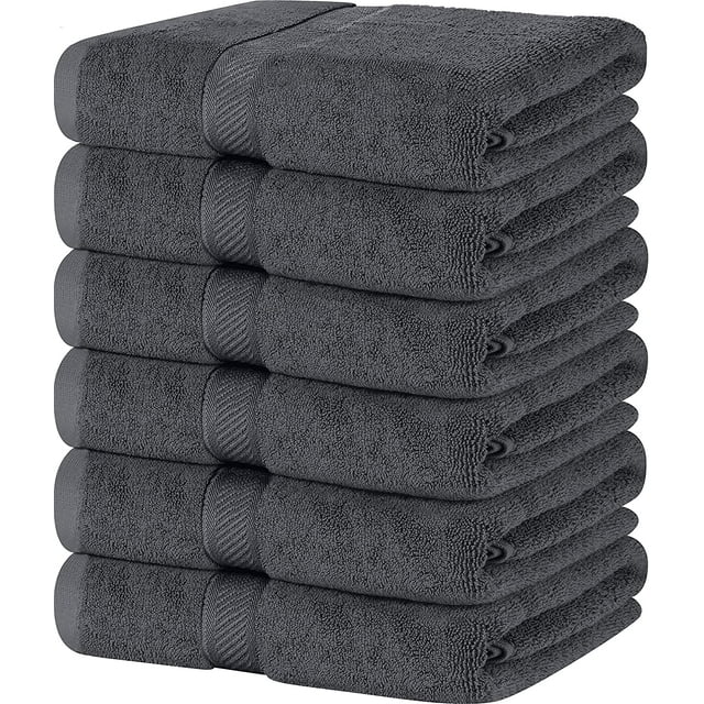 6 Medium Bath Towels, 24 by 48 Inches, 100% Cotton Towels for Pool, Spa, Gym, Quick Drying and Absorbent, Grey