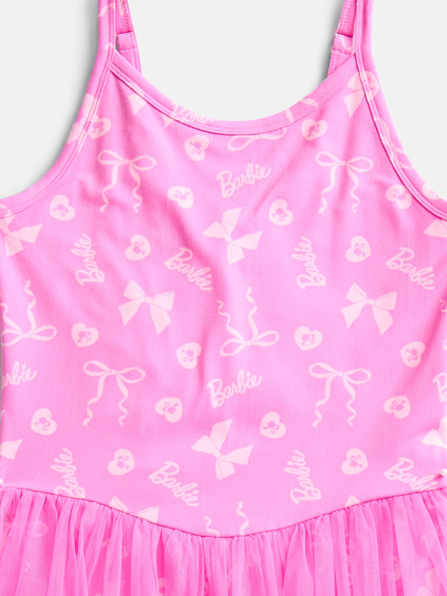 Barbie Girls Sleeveless Allover Print Tulle Romper, Sizes 4-12