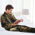 thumbnail image 6 of Naloa Palatial Gold Pattern Horse Men’s Pajamas Set - Long Sleeve Button Down Sleep Shirt and Pajama Bottoms Sleepwear Set-Medium, 6 of 7