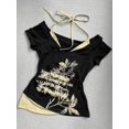 thumbnail image 3 of Camisetas de verano de dos piezas con cuello halter y vendaje estilo vintage, camisetas ajustadas con estética Y2k, camisetas sexis informales con estampado grunge estilo Harajuku para mujer, 3 of 5