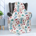 thumbnail image 4 of Nautical Soft Flannel Fleece Throw Blanket, Childish Sea Lighthouse Steering Wheel Life Anchor Clouds Windrose Ship, Cozy Plush for Indoor and Outdoor Use, 50" x 60", White Multicolor, by Ambesonne, 4 of 5