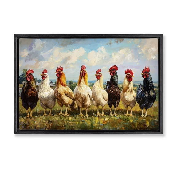 Stupell Industries Chicken Brood on Horizon Black Framed Floater Canvas Wall Art, design by Petal Prints Design