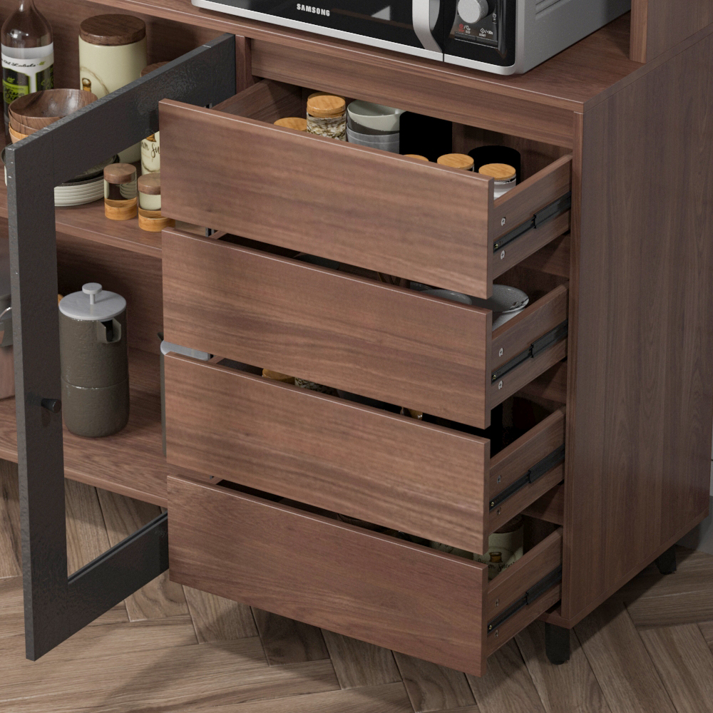 WIAWG 63" Modern Kitchen Pantry Storage Cabinet Large Wooden Sideboard Buffet hutch Cupboard Walnut/Black