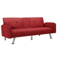 thumbnail image 5 of Convertible Futon Sofa Bed, Modern Sleeper Sofa with Armrest and 2 Cup, Red, 5 of 11