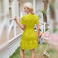 thumbnail image 4 of IBTOM CASTLE Women Short Sleeve Hollow Out Mini Dress Summer Casual Ruffle A-Line V Neck Sundress Beach Lace Vacation Dress S Yellow, 4 of 6