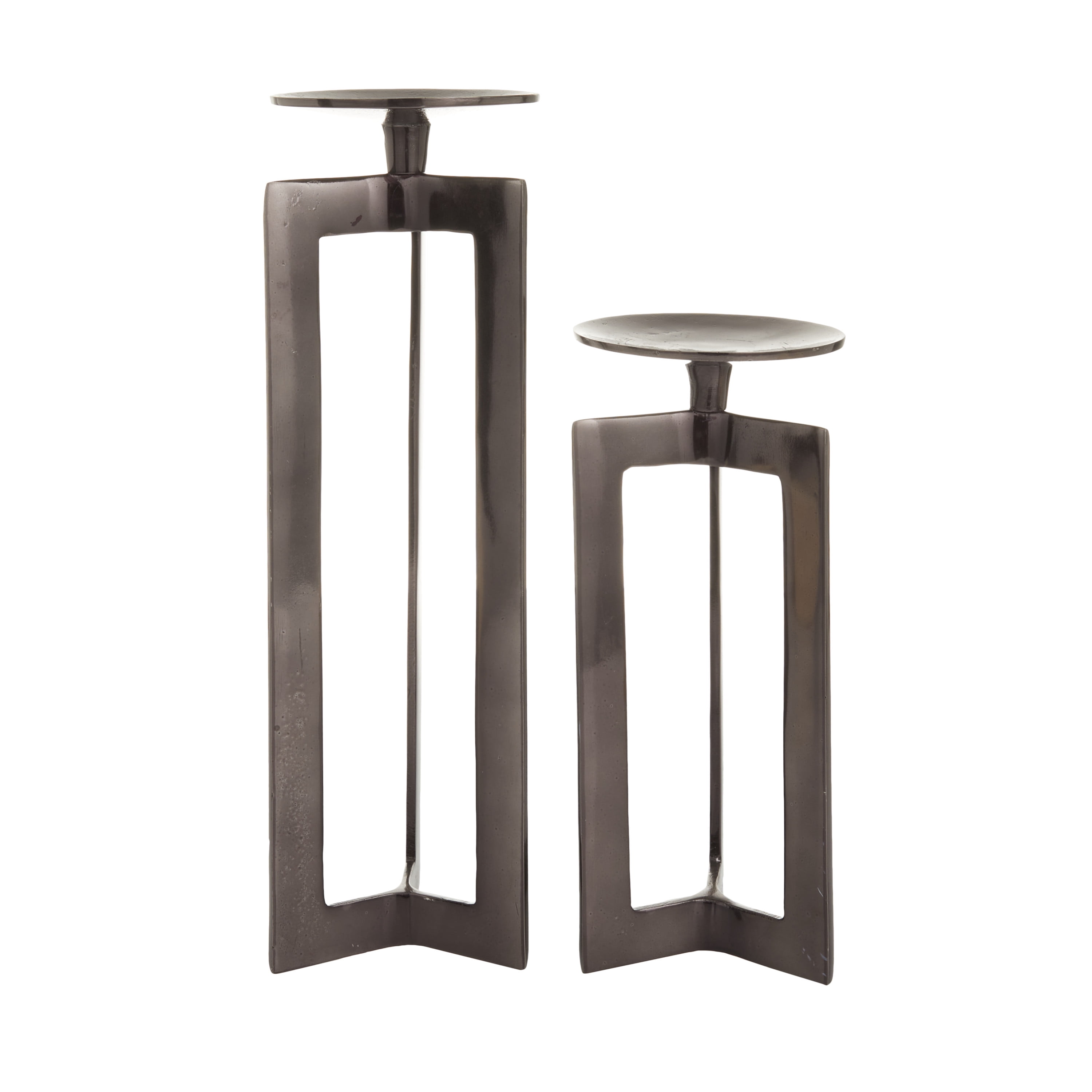 CosmoLiving by Cosmopolitan 2 Candle Bronze Aluminum Geometric Pillar Candle Holder, Set of 2