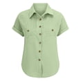 thumbnail image 3 of Breezora Unique Ladies Short Sleeve Shirt with a Detailed Buttoned Lapel and Functional Pleated Pocket Design Offering a Smart Casual Look for Work or Leisure XXL Size Light Green, 3 of 9