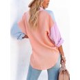 thumbnail image 3 of Blouses à Boutons pour Femmes à Blocs de Couleur, Coupe Ample Décontractée, Manches Longues, 3 of 7