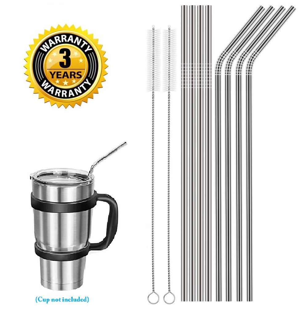 Black 10pac reuseable Stainless Steel Straw Set 4 Straight 4 Bent 2 Cleaning Brushes Included Metal Straw Drink Coffee