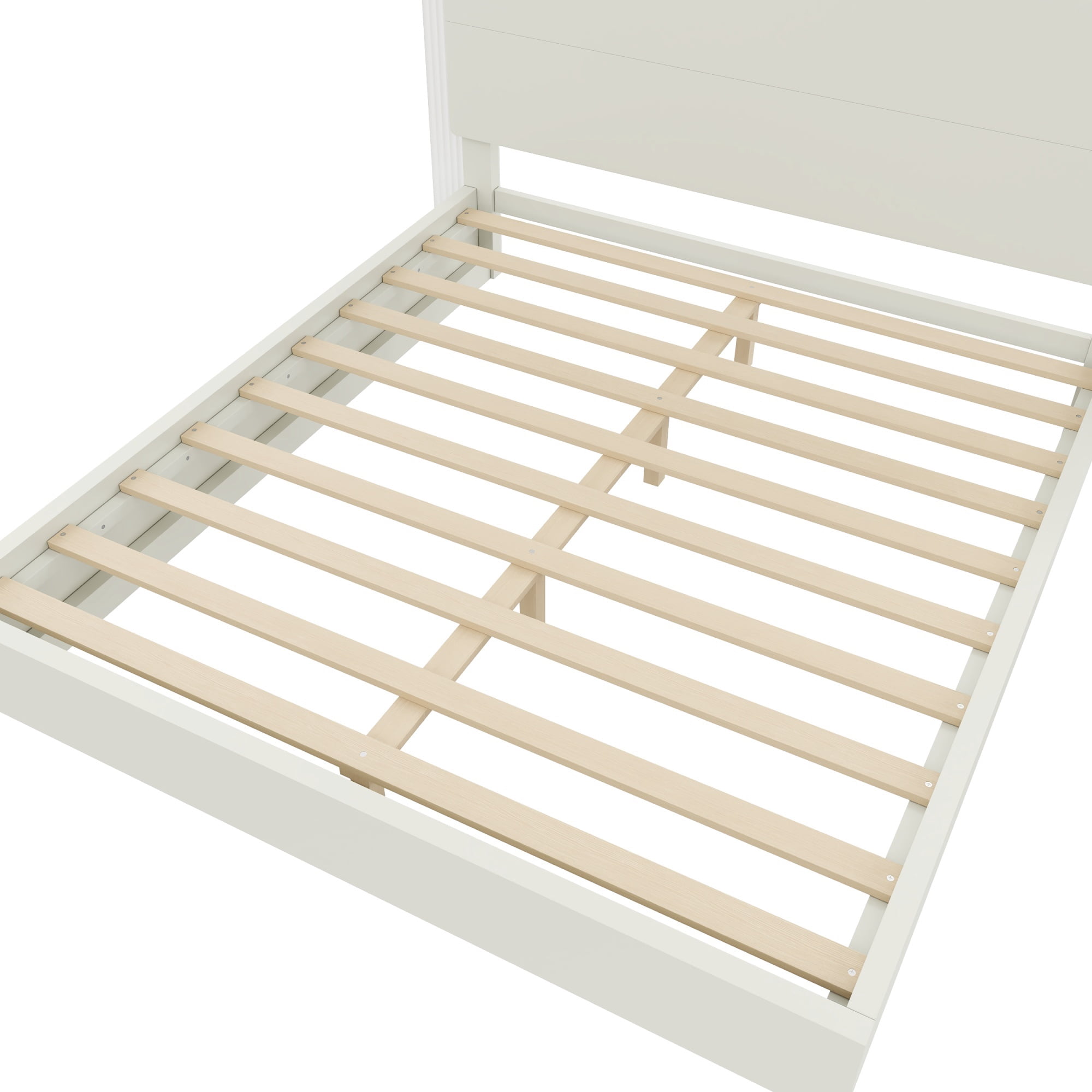 Euroco Wood King Size Platform Bed with LED Light Headboard, No Box Spring Needed, White