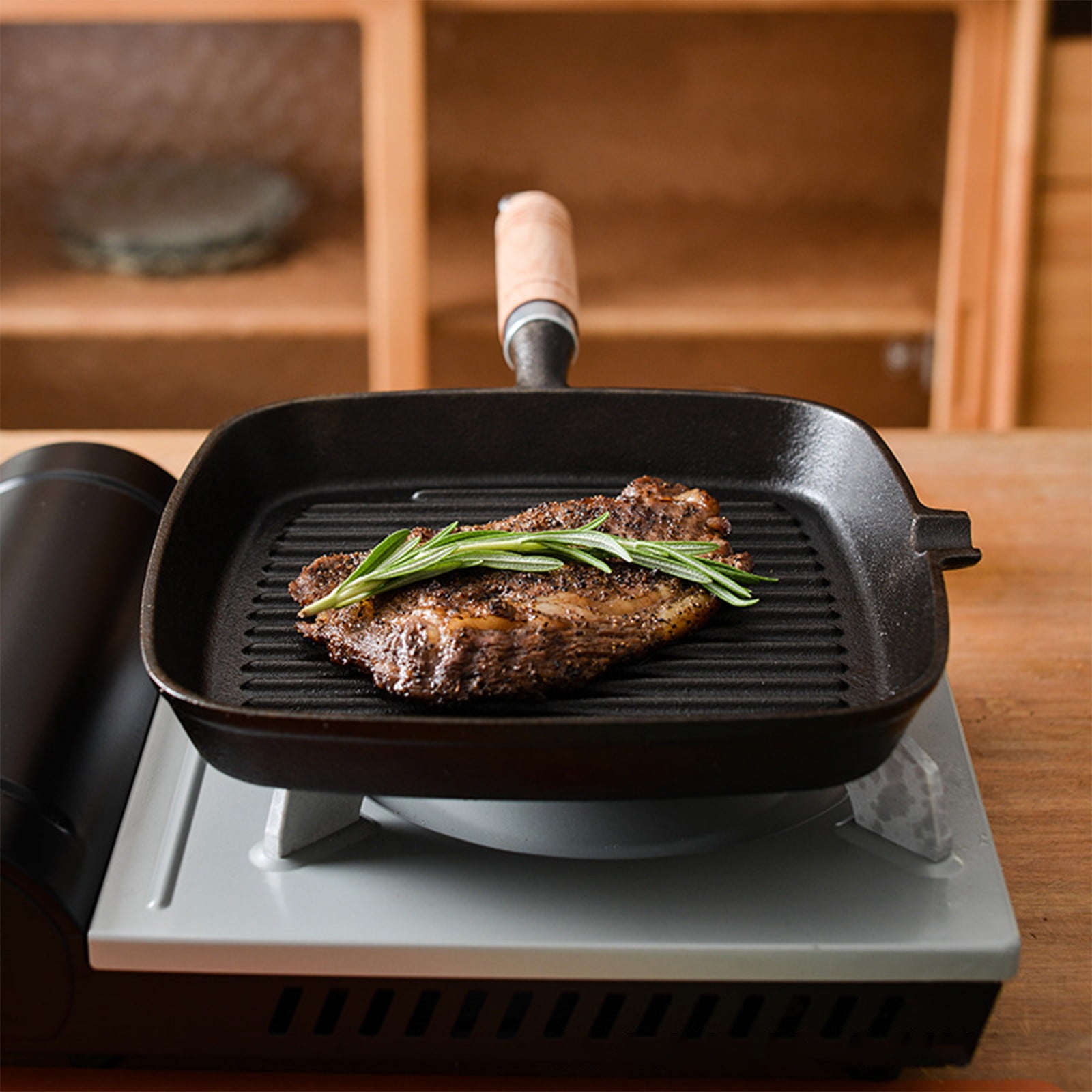 Eolstice Premium Iron Steak Frying Pan, Coated Non-Stick Surface Household Cookware, Striped Design Grill Pan For Perfect Searing Cooking Stove Top Use