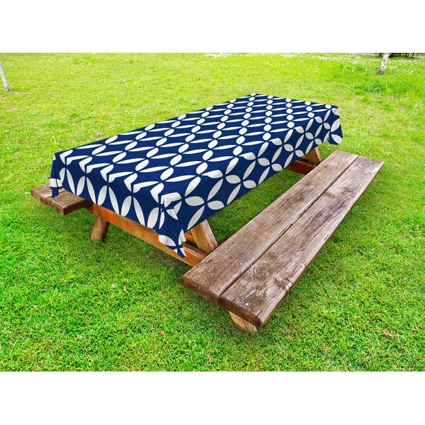 Navy Outdoor Tablecloth, Vintage Circles with Overlapping Rounds Oval