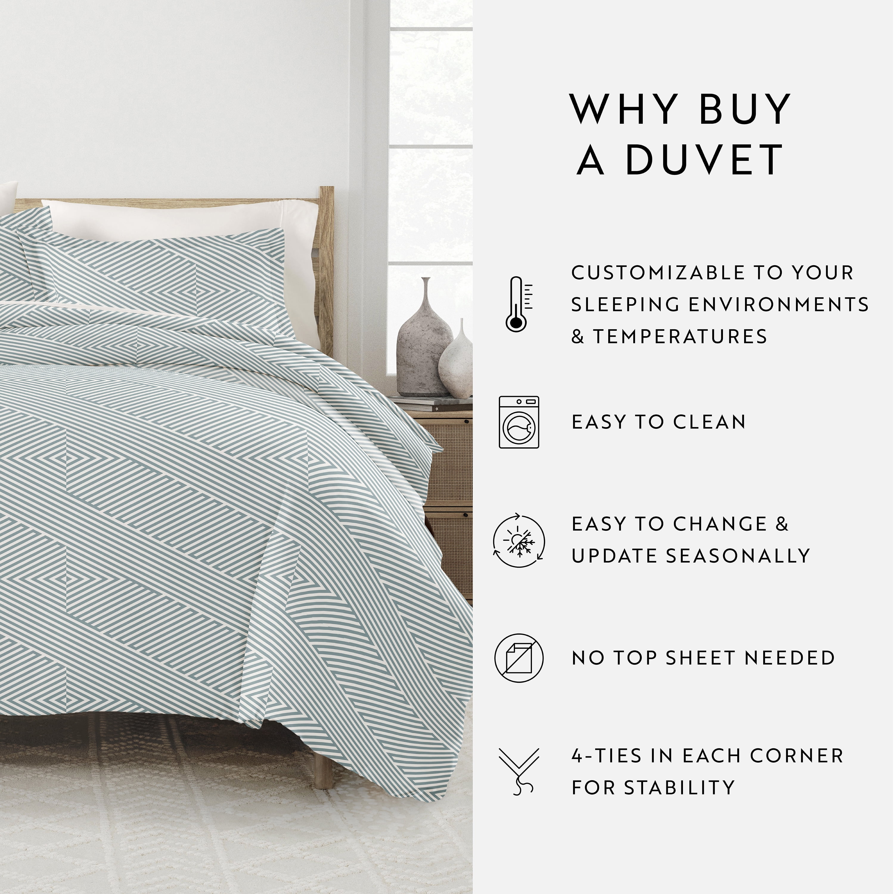 Noble Linens Light Blue Modern Diagonal 3-Piece 3-Piece Duvet Cover Set, Full/Queen