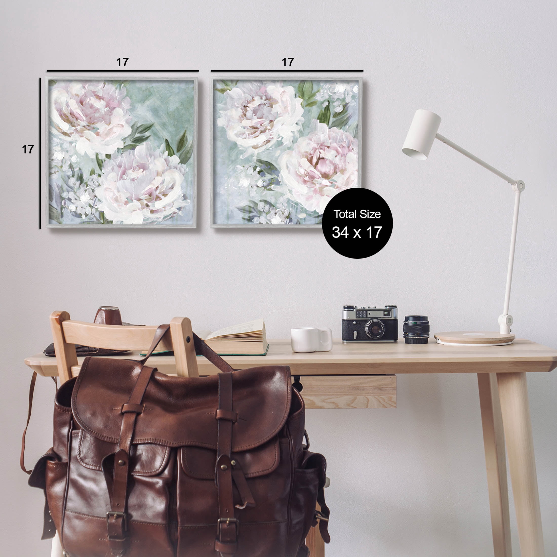Fluffy Blooming Peonies Nature Botanical & Floral Graphic Art Gray Framed Art Print Wall Art, Set of 2
