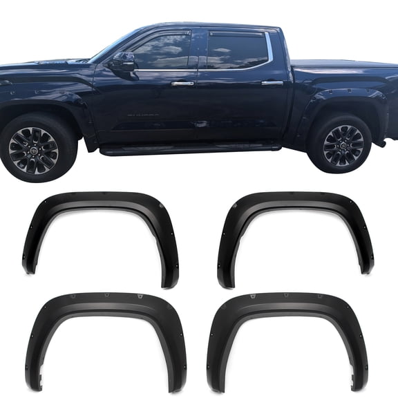 Ikon Motorsports Fender Flares Compatible with 2022-2025 Toyota Tundra Pocket Style PP Smooth Black Wheel Flare Cover Protector Set 4 Pcs Front & Rear
