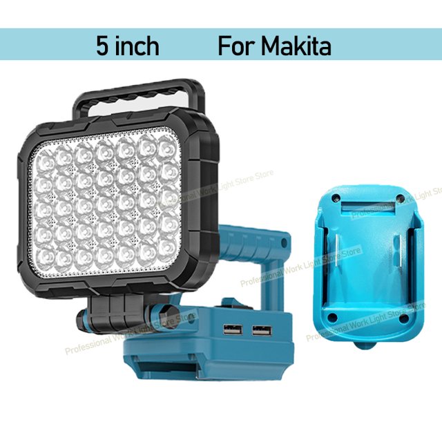 5"Power Tool Parts For Ma*kita 18V Battery LED Work Lights Outdoor Lamp Hand Lantern Spotlight USB Charger