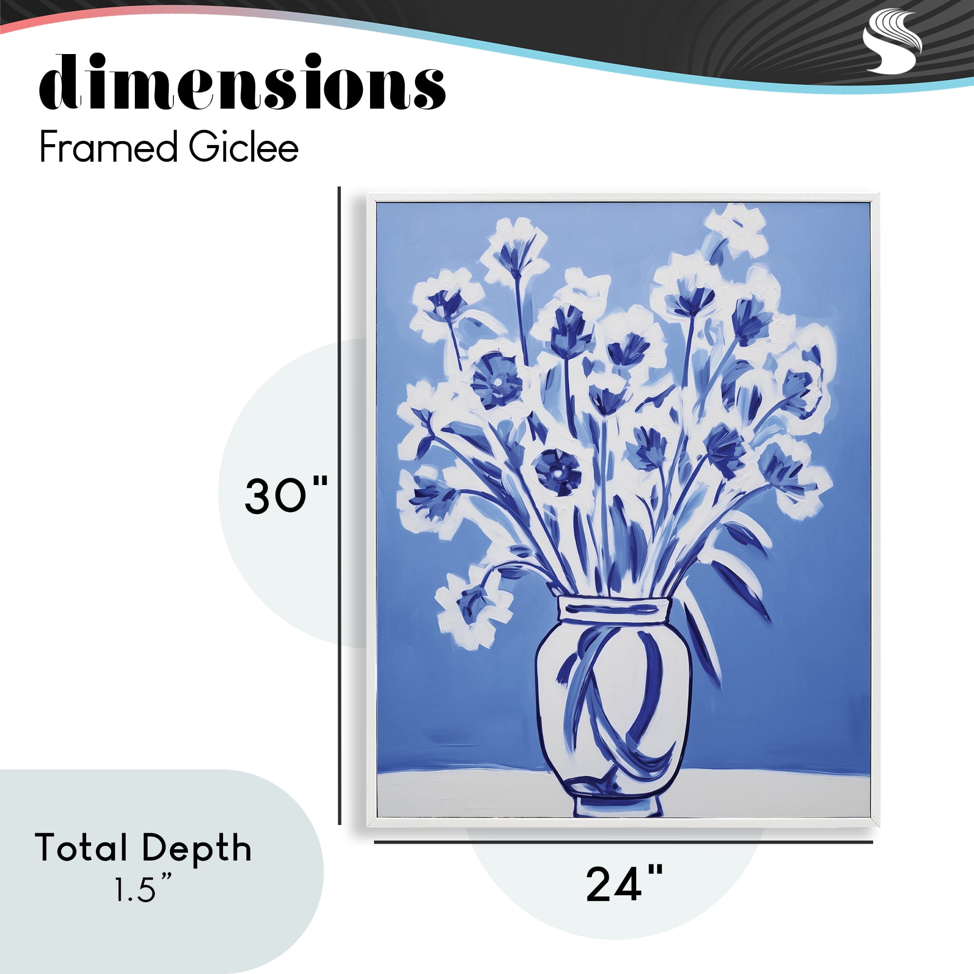 Blue & White Contrast Flowers White Framed Giclee Art, design by Lettered and Lined