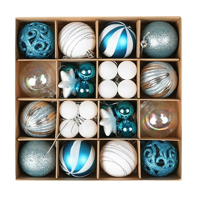 36 bolas navideñas decorativas para colgar, removibles y fáciles de hacer. Azul blanco