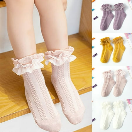 

MyBeauty 1 Pair Toddler Socks Pure Color Comfortable Dancing Socks Ruffle Stockings for Home Usage Yellow S