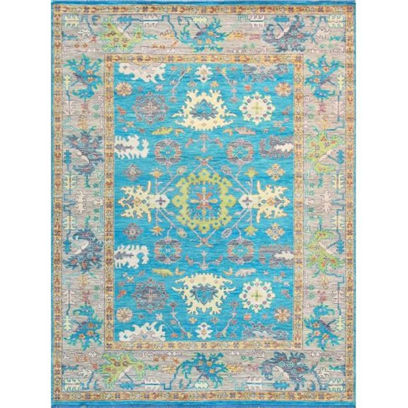 Pasargad Home PRE-05 9X12 Pasargad Home Oushak Collection Hand-Knotted Wool Turquoise Area Rug- 9' 0' X 11'11'