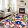 thumbnail image 3 of Independence Day Washable Area Rug 6 x 9 ft U. S. Flag Themed Graffiti Flowers Black Plaid, Soft Non Slip Rugs Stain Repellent Indoor Felt Carpet for Living Dining Room Bedroom Home Office, 3 of 9