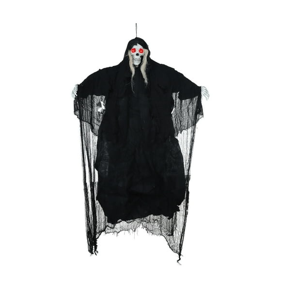 Large Halloween Hanging Skeleton Prop with LED and Sound Effect, Indoor Outdoor Decoration for Party, Bendable Poseable Arms, Lightweight Design for Trees or Porch Spooky Vibe