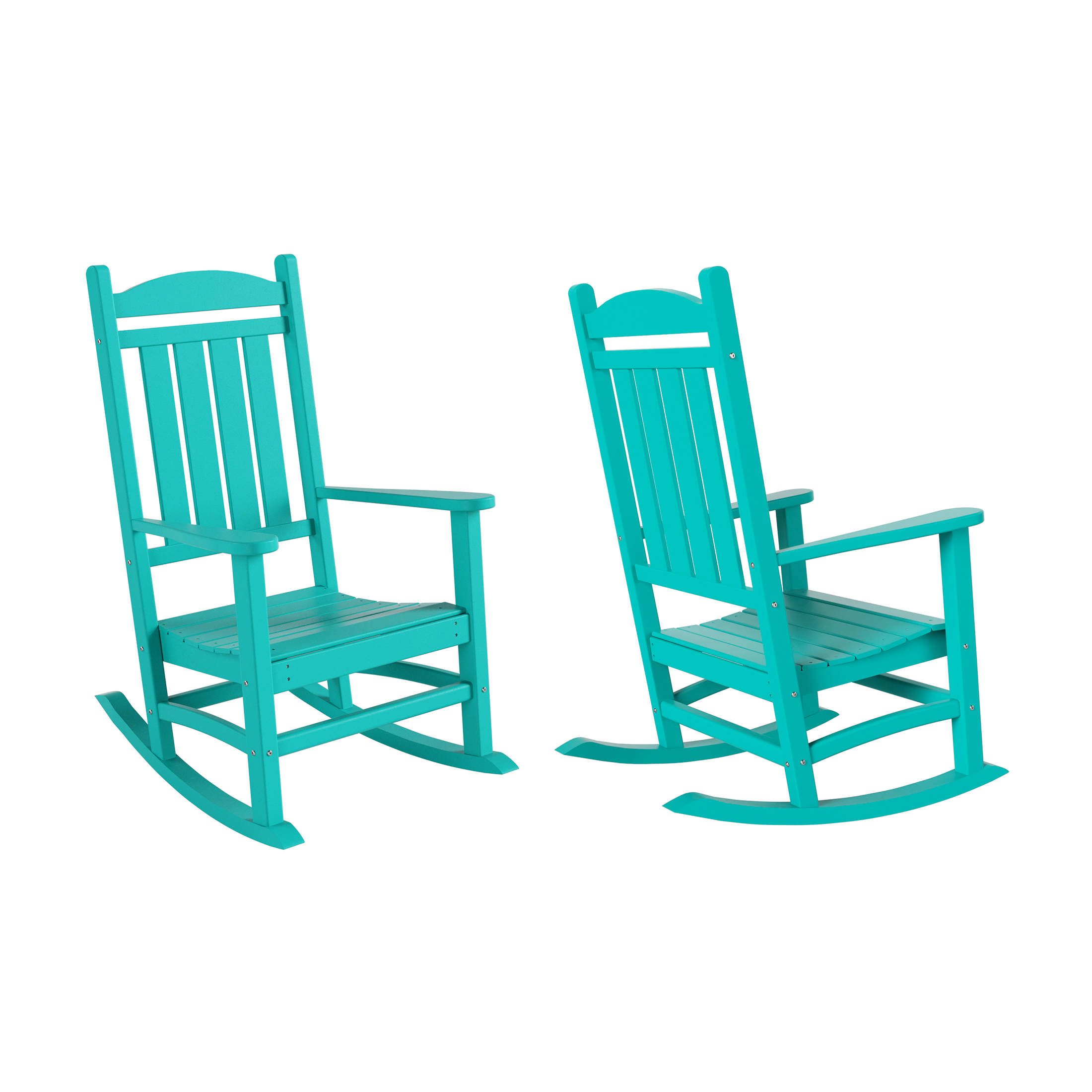 GARDEN Set of 2 Classic Plastic Adirondack Porch Rocking Chairs, Turquoise