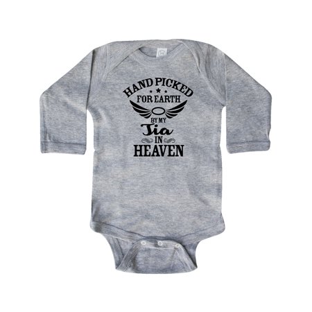 

Inktastic Handpicked for Earth By My Tia in Heaven with Angel WIngs Gift Baby Boy or Baby Girl Long Sleeve Bodysuit