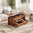 thumbnail image 2 of 47.2 Inch Lift Top Coffee Table, Adjustable Height Wooden Center Table with 2 Drawers, Hidden Compartment and Open Shelf for Living Room Home Office, 2 of 9