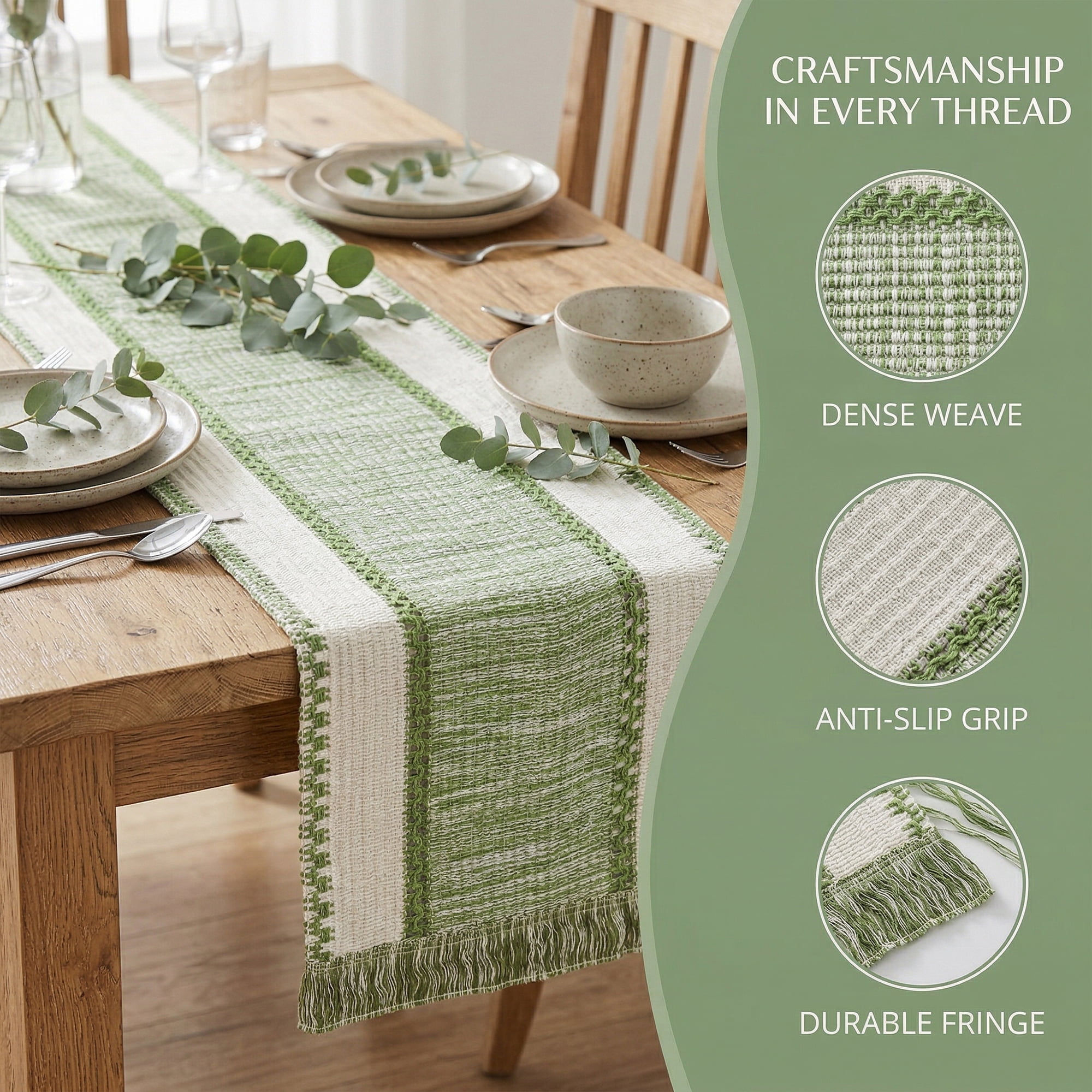 Unique Bargains Birthday Decorations Long Kitchen Runner with Tassel Green 11.8x63in