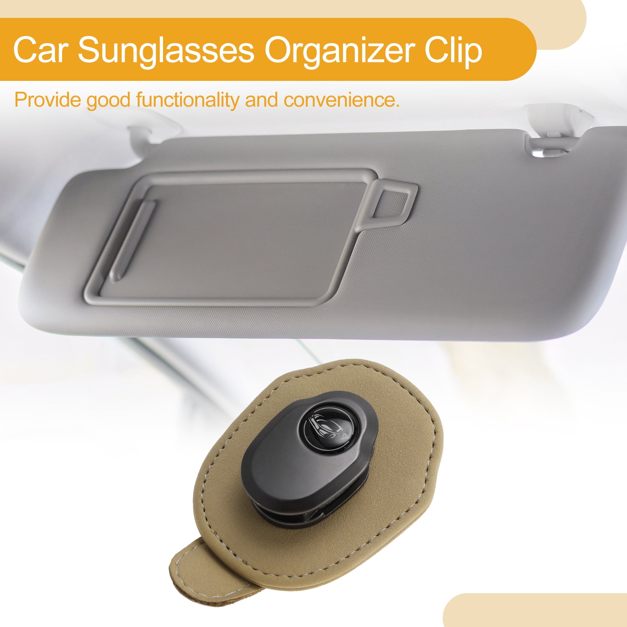 Unique Bargains Car Sunglasses Clip Universal Sun Visor Holder for Car Suede Metal Khaki