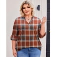 thumbnail image 4 of Zeagoo Womens Plus Size Long Sleeve Tops V Neck Plaid Roll Up Shirts Basic Casual Work Blouses, 4 of 5