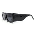 thumbnail image 3 of Womens Dimensional Stripe Bevel Thick Rectangle Mod Fashion Sunglasses All Black, 3 of 4