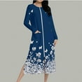 thumbnail image 5 of Aboser Womens Zipper Robes Elegant Floral Graphic Housecoat Long Sleeve Zip Front Sleepwear Cozy Full Length Bathrobes Casual Crew Neck Loungewear Long Nightgown with Pockets, 5 of 9