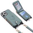 thumbnail image 6 of Feishell Crossbody Phone Case for Apple iPhone 12 Pro Max,Heart Pattern PU Leather Zipper Pocket & Card Slots Shockproof Kickstand Phone Case with Adjustable Shoulder Strap,Green, 6 of 12