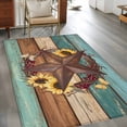 thumbnail image 2 of 3'x5' Rug for Living Room Bedroom, Country Star Vintage Washable Area Rugs Non-Slip Carpet Mats, Sunflower Farmhouse Teal Brown Western Berry Indoor Low Pile Area Rug Runner for Kitchen, Mudroom, 2 of 8
