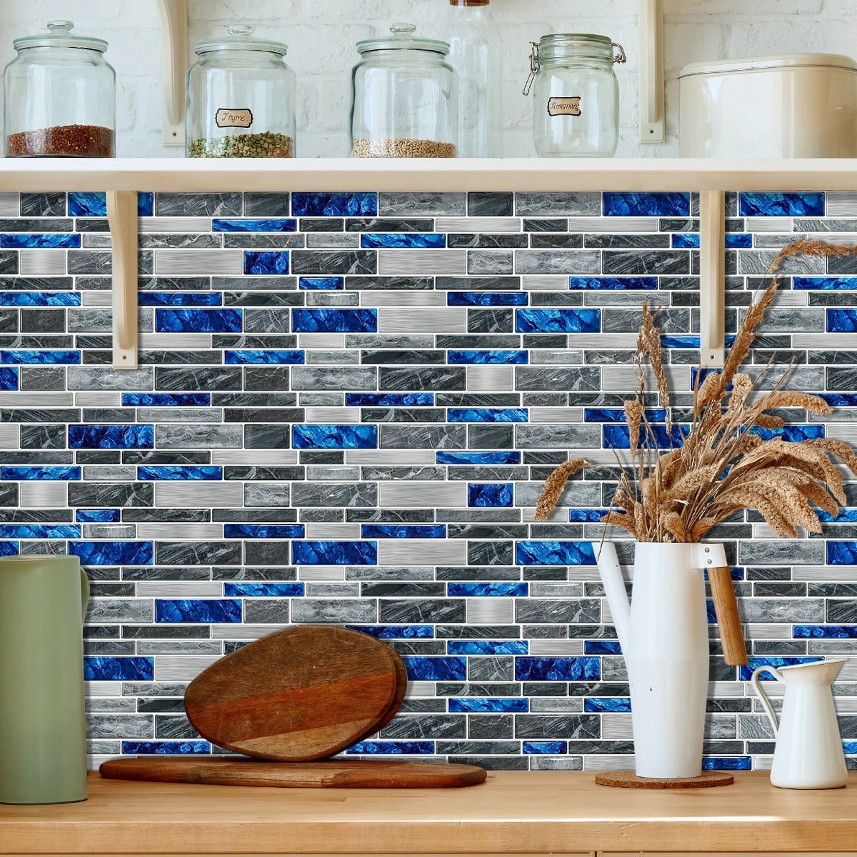 Peel and Stick Backsplash Wall Tiles,Self-Adhesive,Oil Proof,Waterproof, Removable Wall Panels for Kitchen & Bathroom,Modern Design, Easy Install (9.68x4.72 inch,48 Pack)