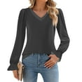 thumbnail image 2 of Basic T Shirts for Women Women's Daily Casual Long-sleeved Striped Printed v-neck Top, 2 of 6