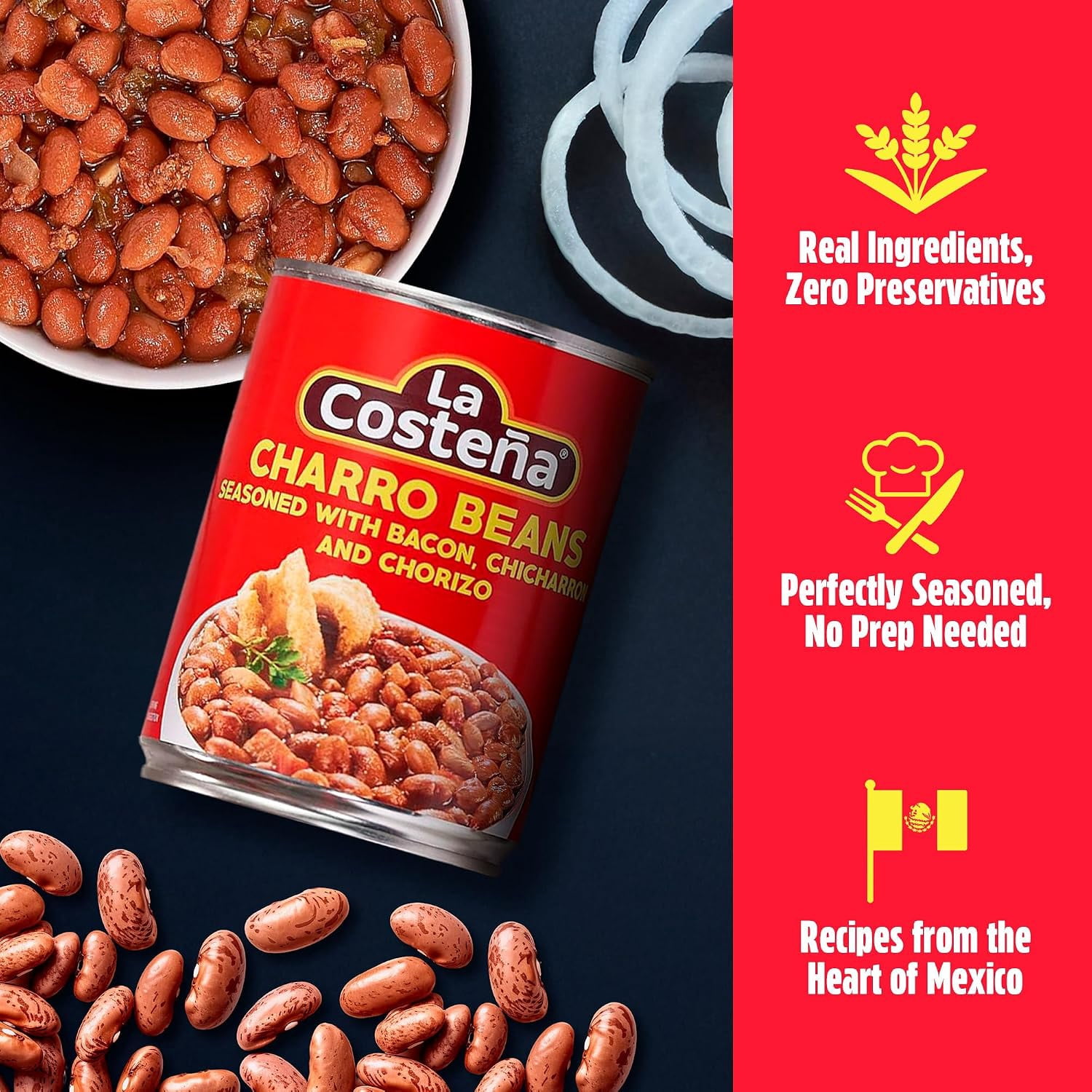 (7 pack) La Costeña Canned Charro Beans with Bacon and Chorizo, 19.75 oz