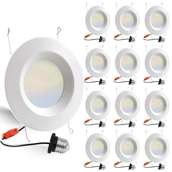 12 Pack 5/6 Inch 5CCT LED Recessed Lighting Retrofit, 2700K/3000K/4000K/5000K/6500K Selectable, Dimmable Can Lights with Baffle Trim, 12W=150W, High Brightness 1000L