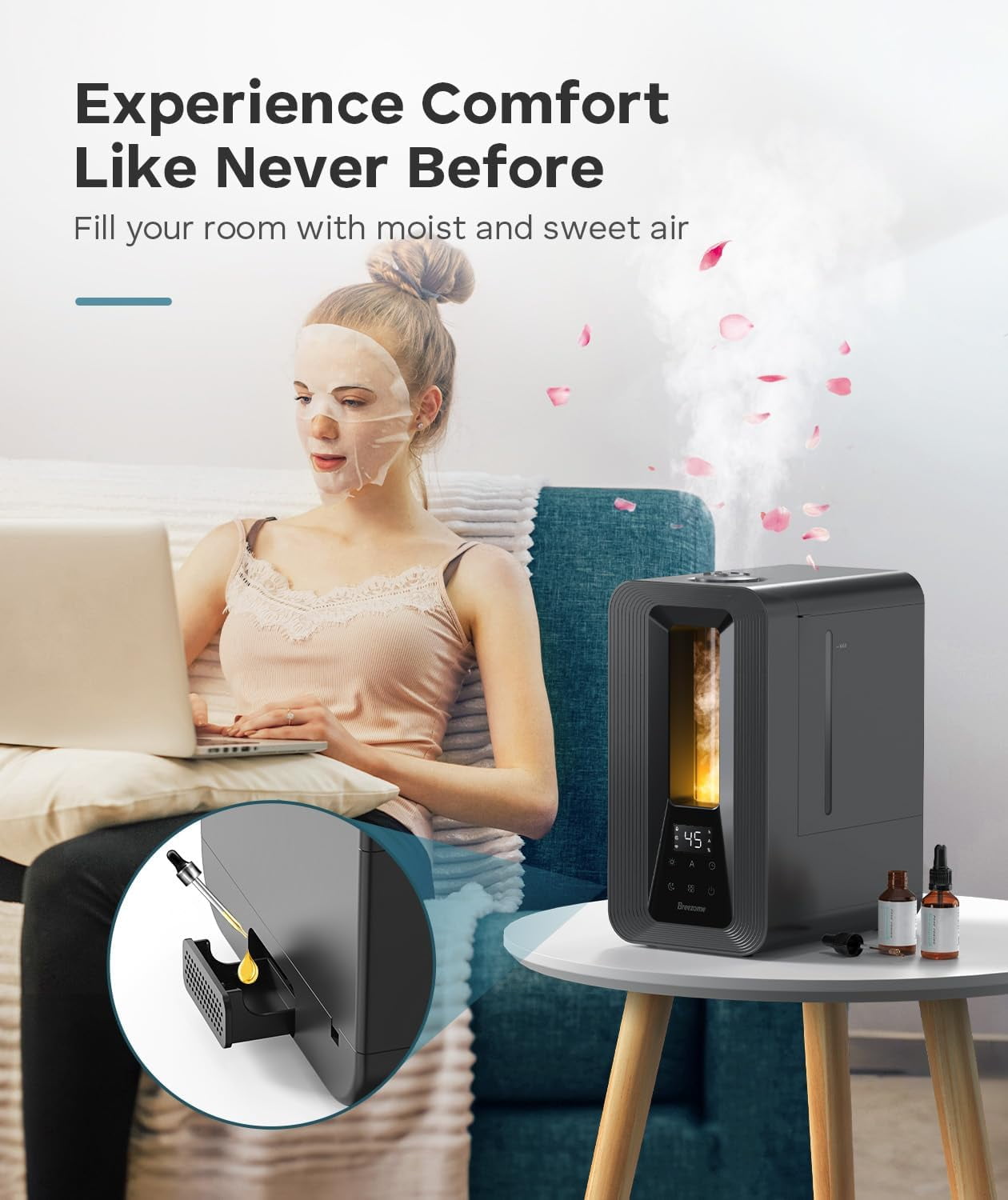 6L Humidifiers for Bedroom, Cool Mist Top Fill Humidifier with Aroma Diffuser, Humidistat, Night Light, 50H Runtime, Quiet Ultrasonic Humidifiers for Home Large Room, Baby Nursery, Plants