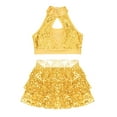 thumbnail image 3 of iEFiEL Girls 2Pcs Dance Outfit Sparkle Sequins Crop Top with Ruffles Skirted Shorts Carnival Performance Costume Gold 14, 3 of 5