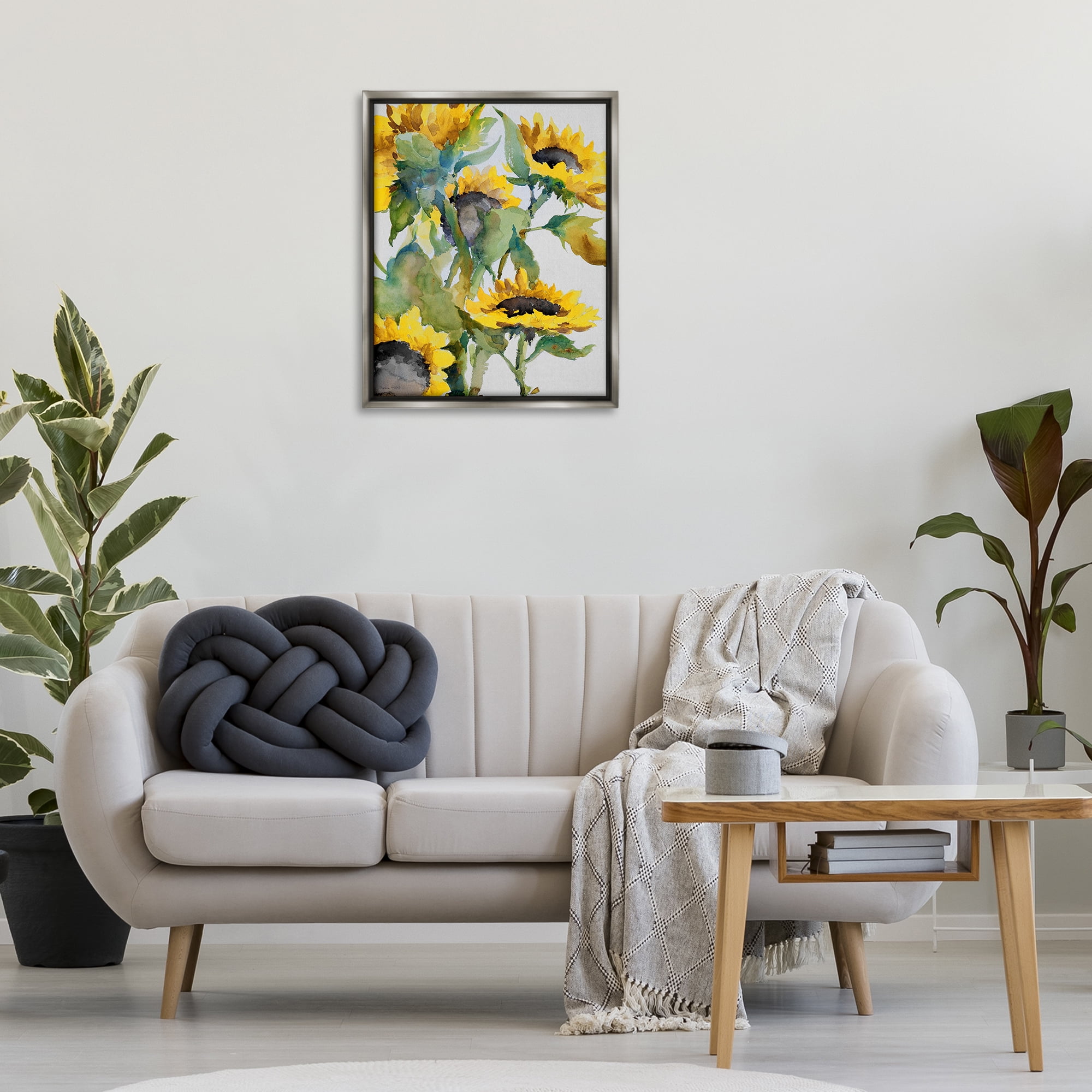 Stupell Industries Bright Blooming Sunflowers Botanical & Floral Painting Gray Floater Framed Art Print Wall Art, 25 x 31
