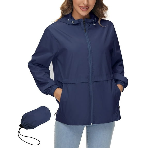 Avoogue Rain Jacket Womens Lightweight Waterproof Raincoat Packable Hooded Rain Coat Windbreaker with Zipper Pockets